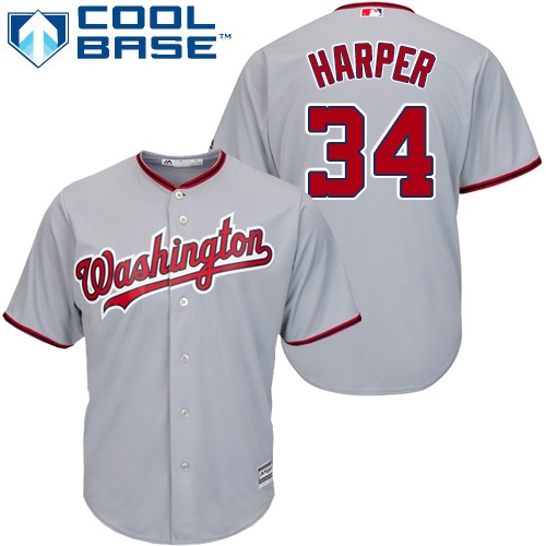 Nationals #34 Bryce Harper Grey Cool Base Stitched Youth MLB Jersey